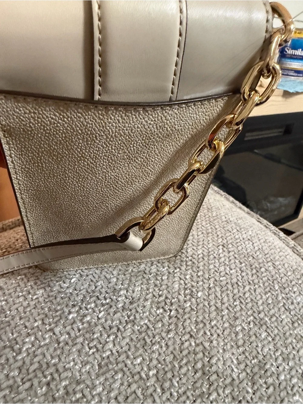 Michael Kors Cream and Beige MK Logo Crossbody Phone Bag